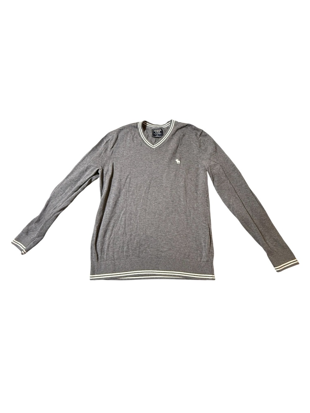 Abercrombie & Fitch Gray V-Neck Sweater Small Tipping Embroidered Moose Y2K